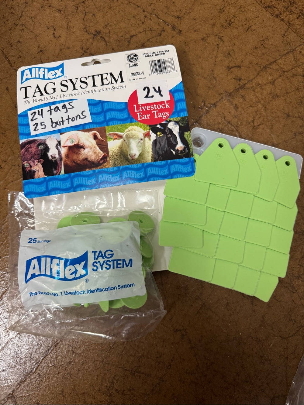 Green Allflex Livestock Ear Tags - 24 Pack 1.75”x2”